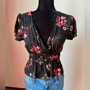 Madison & Berkeley Black and Red Floral Wrap Blouse